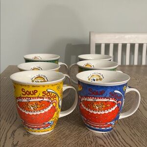 Soup Soup Colorful Ceramic Mugs - Yellow & Blue Set Set of 6
